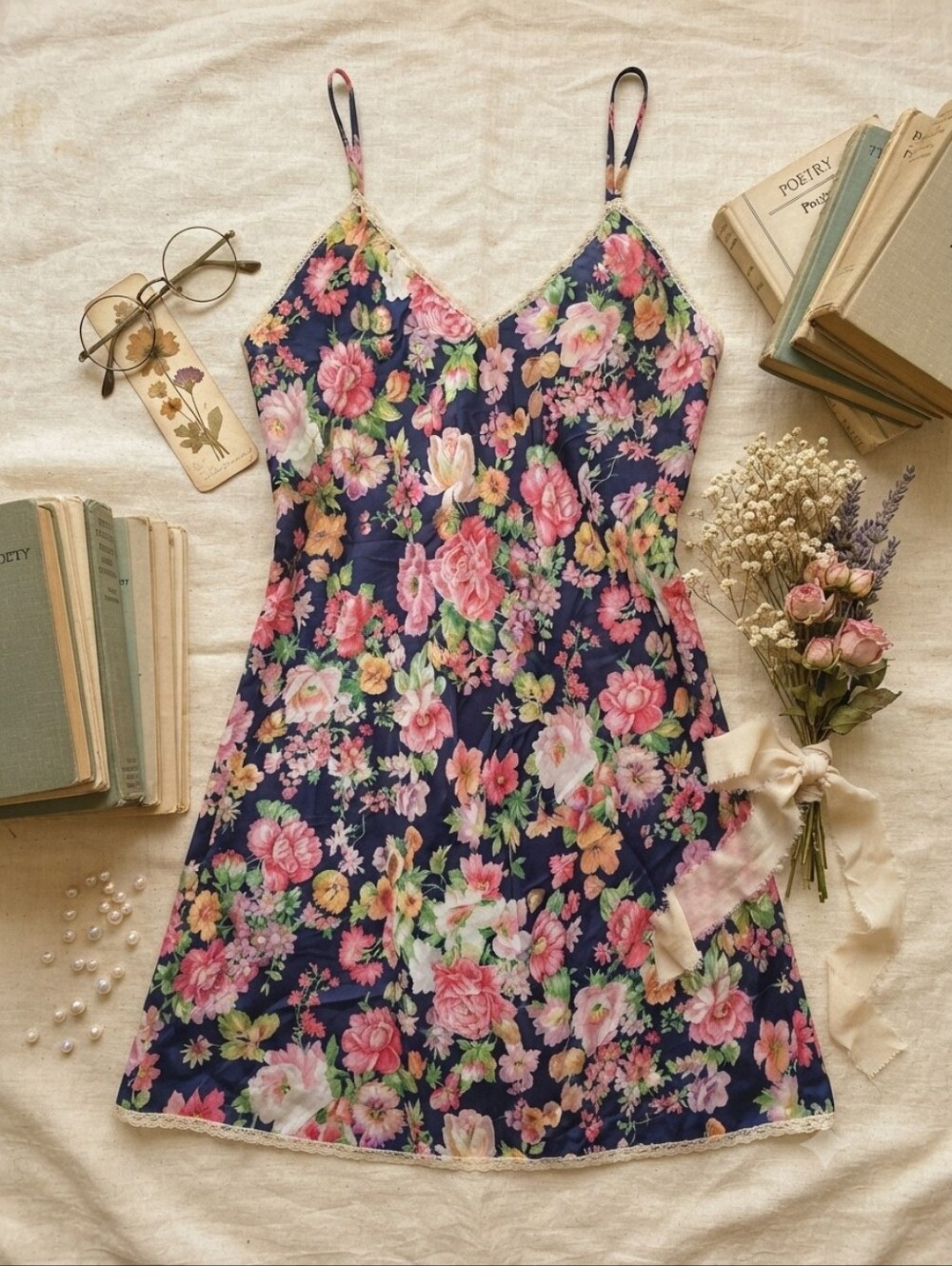Vintage Interludes By Cira Blue Pink Floral Slip Dress